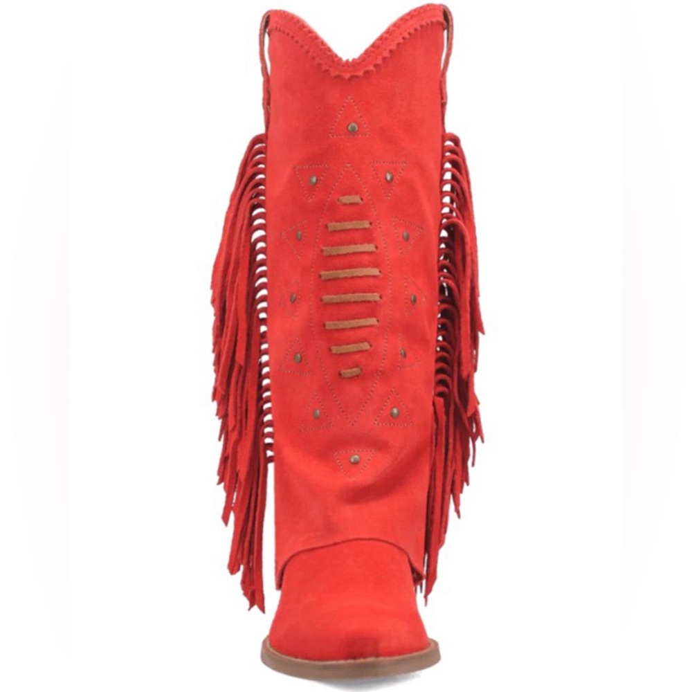DINGO Red Made In Mexico Suede Spirit Trail Boots With Fringe Size 6 - Picture 4 of 7